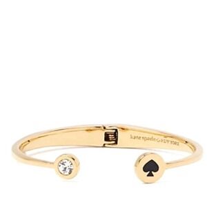 Kate Spade Hinged Cuff Bracelet OS Gold Crystal Spade Logo Preppy Classic